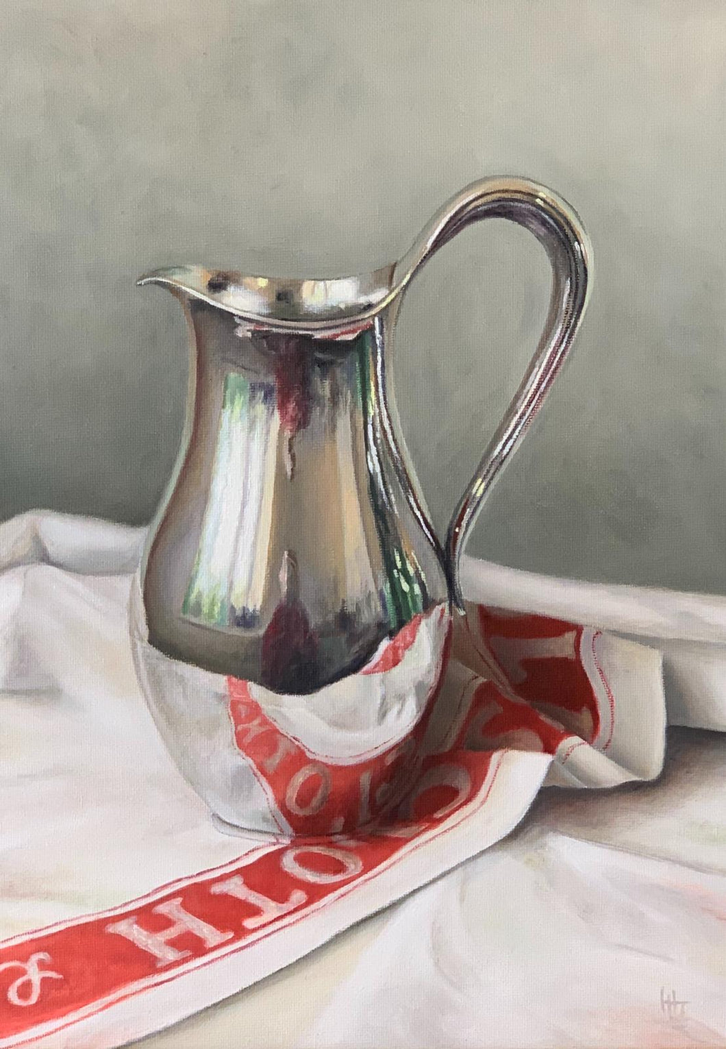 Silver Jug with Stripy Cloth