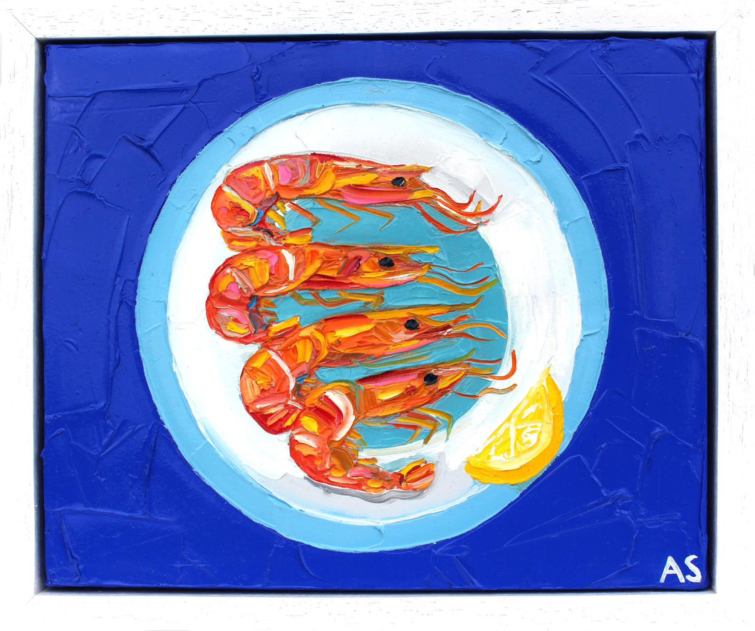 Prawns with Lemon on Blue