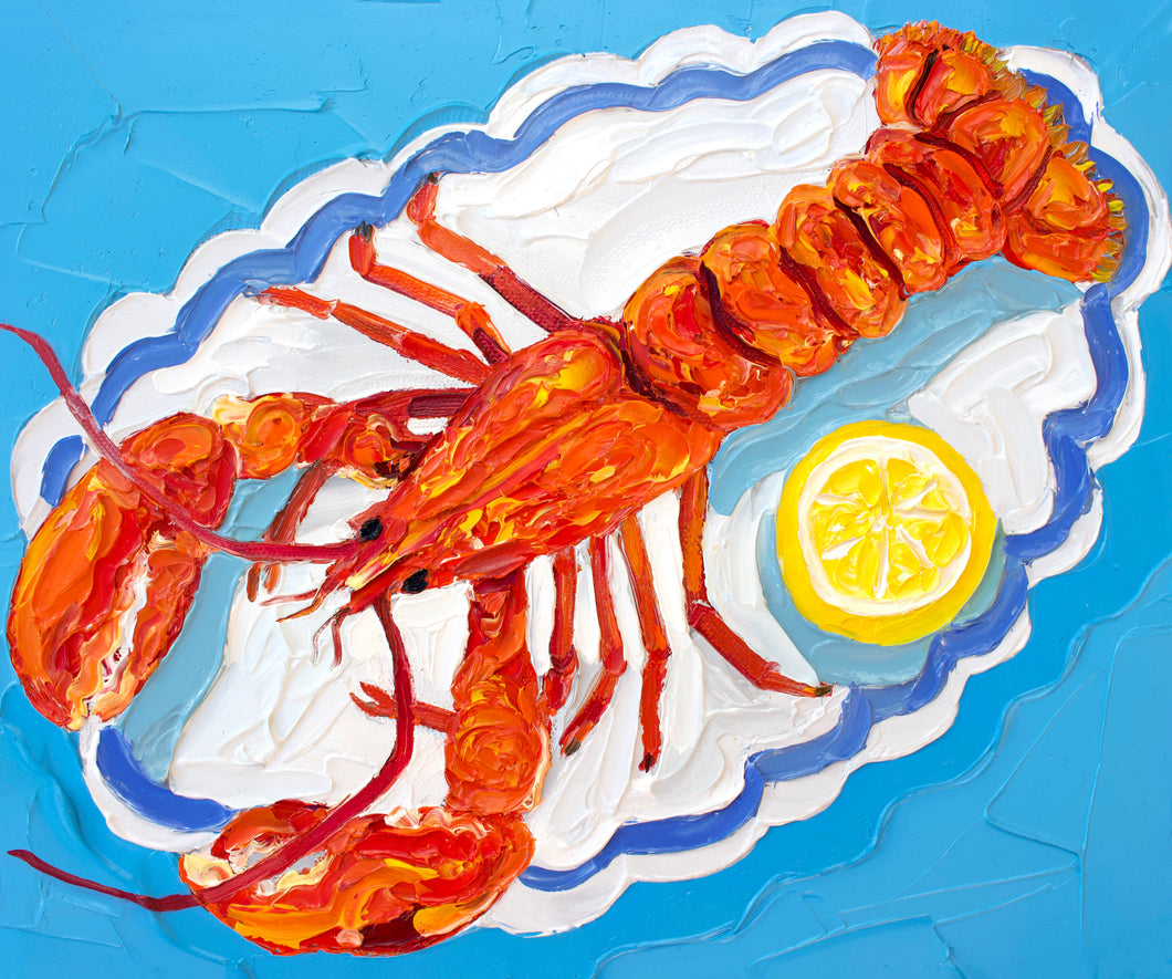 Lobster on Scalloped-edged Plate with Lemon