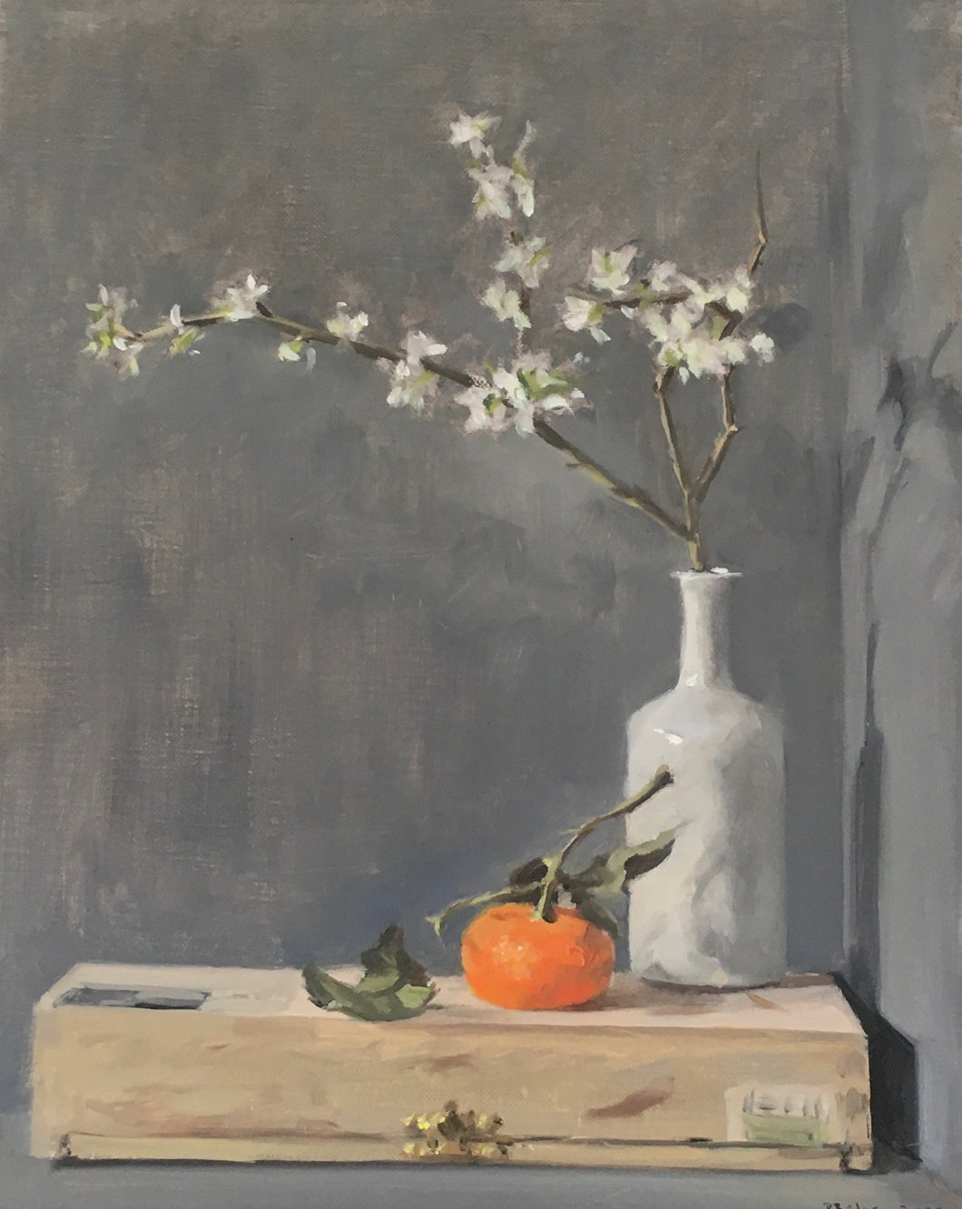 White Vase with Blossom and Clementine