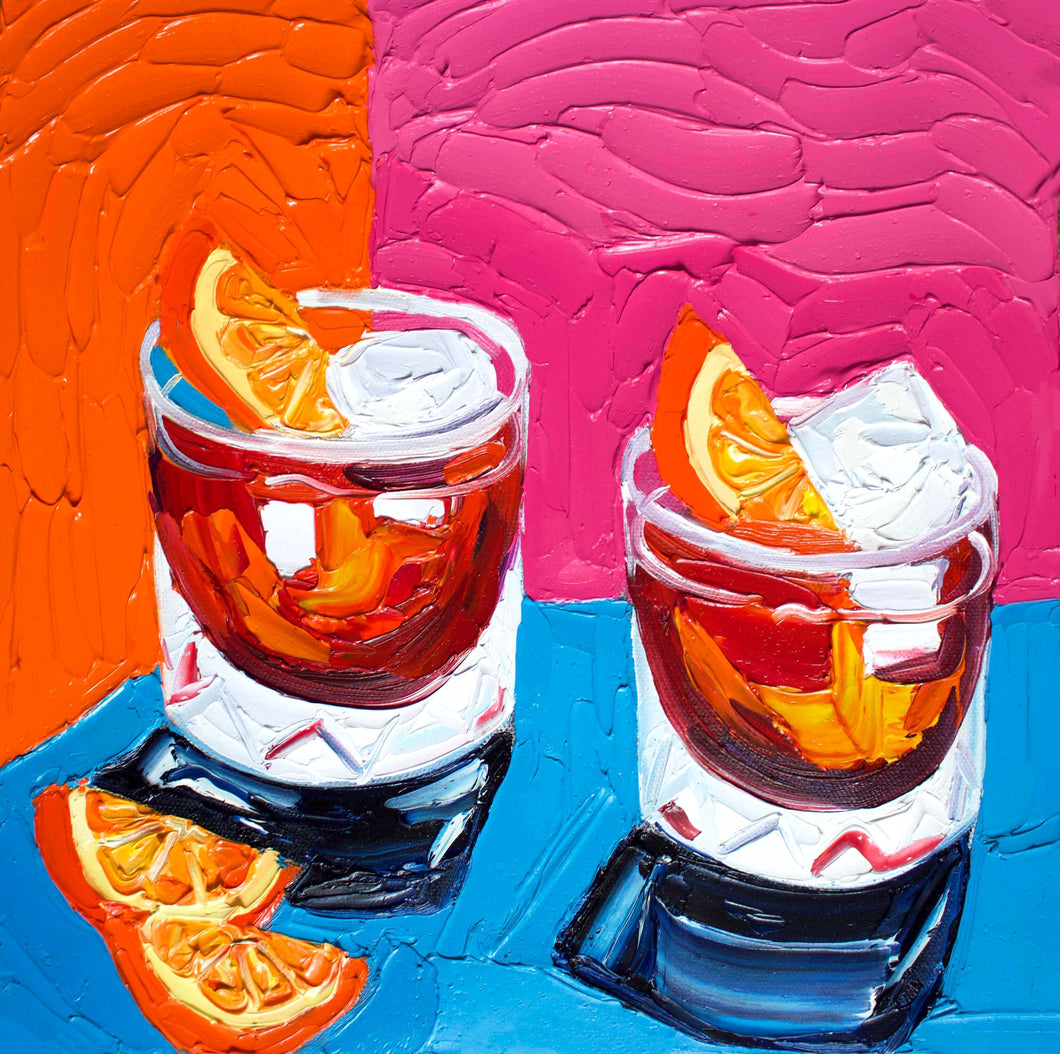Negronis on Orange, Pink and Blue