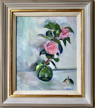 Load image into Gallery viewer, Camellias in a Green Vase
